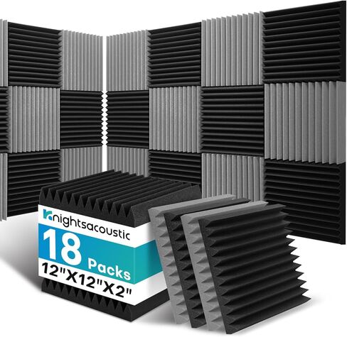 50 Pack Sound Proof Foam Panels for Walls, 2 X 12 X 12 Inches Acoustic Foam Panels, High Density Acoustic Panels Sound Absorbing, Noise Cancelling Studio Wedges, Black (NOT INCLUDE ADHESIVE) in Kuwait
