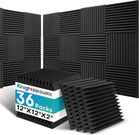50 Pack Sound Proof Foam Panels for Walls, 2 X 12 X 12 Inches Acoustic Foam Panels, High Density Acoustic Panels Sound Absorbing, Noise Cancelling Studio Wedges, Black (NOT INCLUDE ADHESIVE) in Kuwait