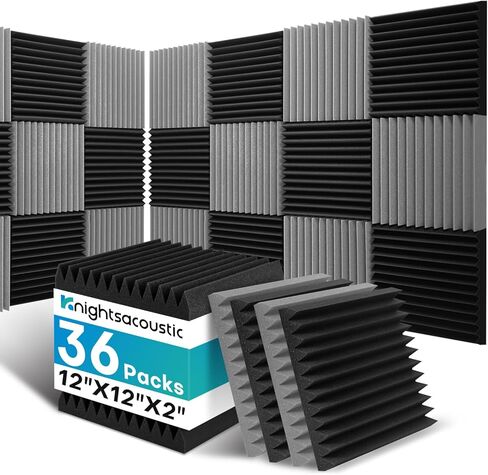 50 Pack Sound Proof Foam Panels for Walls, 2 X 12 X 12 Inches Acoustic Foam Panels, High Density Acoustic Panels Sound Absorbing, Noise Cancelling Studio Wedges, Black (NOT INCLUDE ADHESIVE) in Kuwait