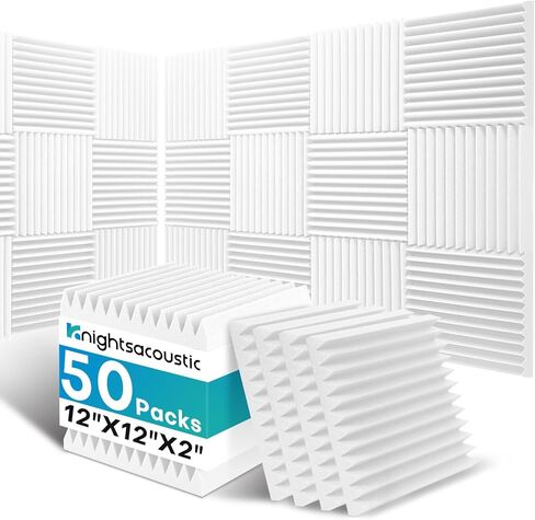 50 Pack Sound Proof Foam Panels for Walls, 2 X 12 X 12 Inches Acoustic Foam Panels, High Density Acoustic Panels Sound Absorbing, Noise Cancelling Studio Wedges, Black (NOT INCLUDE ADHESIVE) in Kuwait