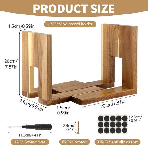 Adjustable Vinyl Record Holder, Expandable Record Holder Rack for 10-60 LPs, Solid Wood Album Display with 30 Non-Slip Pads, Modern Decorative Display for Player, Shelf & Home Decor in Kuwait