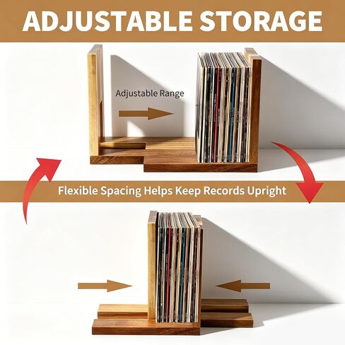 Adjustable Vinyl Record Holder, Expandable Record Holder Rack for 10-60 LPs, Solid Wood Album Display with 30 Non-Slip Pads, Modern Decorative Display for Player, Shelf & Home Decor in Kuwait
