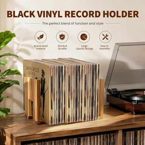 Adjustable Vinyl Record Holder, Expandable Record Holder Rack for 10-60 LPs, Solid Wood Album Display with 30 Non-Slip Pads, Modern Decorative Display for Player, Shelf & Home Decor in Kuwait