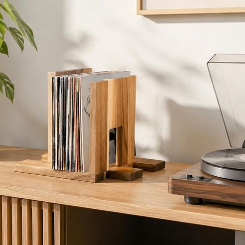 Adjustable Vinyl Record Holder, Expandable Record Holder Rack for 10-60 LPs, Solid Wood Album Display with 30 Non-Slip Pads, Modern Decorative Display for Player, Shelf & Home Decor in Kuwait