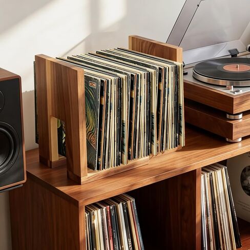 Adjustable Vinyl Record Holder, Expandable Record Holder Rack for 10-60 LPs, Solid Wood Album Display with 30 Non-Slip Pads, Modern Decorative Display for Player, Shelf & Home Decor in Kuwait