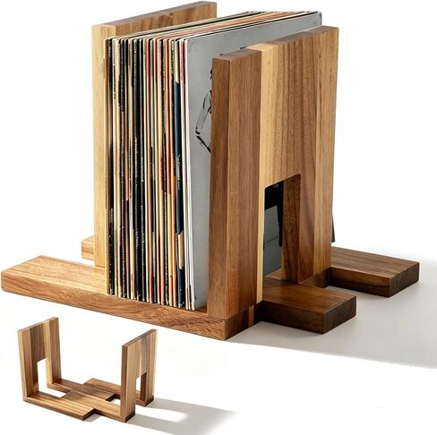 Adjustable Vinyl Record Holder, Expandable Record Holder Rack for 10-60 LPs, Solid Wood Album Display with 30 Non-Slip Pads, Modern Decorative Display for Player, Shelf & Home Decor in Kuwait