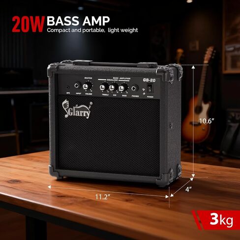 GLARRY Electric Bass Combo Amp, Portable Amp with Headphone MP3 Input, 20W Practice Bass Guitar Amplifier Speaker Accessories with Bass, Volume, Treble, and Middle Controls in Kuwait