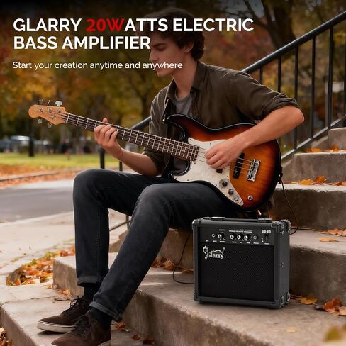 GLARRY Electric Bass Combo Amp, Portable Amp with Headphone MP3 Input, 20W Practice Bass Guitar Amplifier Speaker Accessories with Bass, Volume, Treble, and Middle Controls in Kuwait