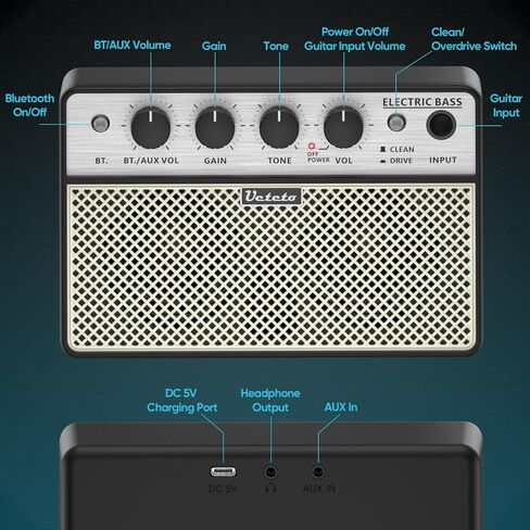 Ueteto 10W Mini Bass Amp | Portable, Rechargeable, Bass Guitar Practice Amplifier, Clean and Drive Channels in Kuwait