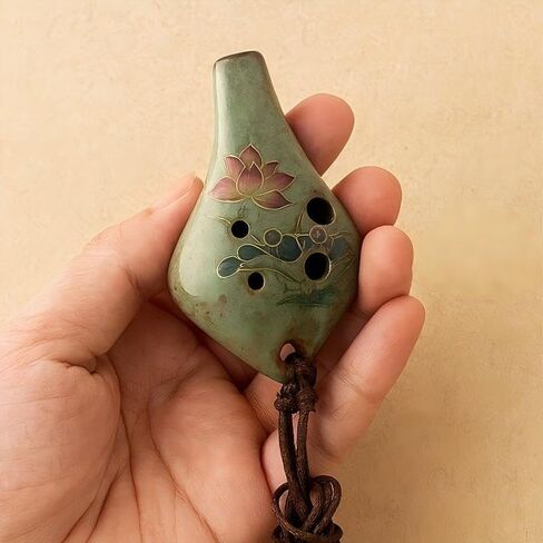 Handmade Ceramic Ocarina - 6-Hole Mini Pocket Size Green Clay Flute with Lanyard, Portable Wind Instrument for s &, Learnable in Minutes, Collectible Gift (Green/Random Patterns) - Playable Souvenir in Kuwait
