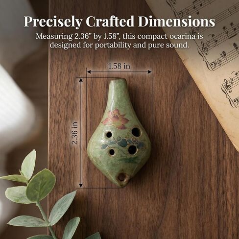 Handmade Ceramic Ocarina - 6-Hole Mini Pocket Size Green Clay Flute with Lanyard, Portable Wind Instrument for s &, Learnable in Minutes, Collectible Gift (Green/Random Patterns) - Playable Souvenir in Kuwait