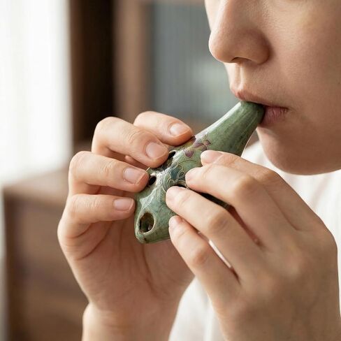 Handmade Ceramic Ocarina - 6-Hole Mini Pocket Size Green Clay Flute with Lanyard, Portable Wind Instrument for s &, Learnable in Minutes, Collectible Gift (Green/Random Patterns) - Playable Souvenir in Kuwait