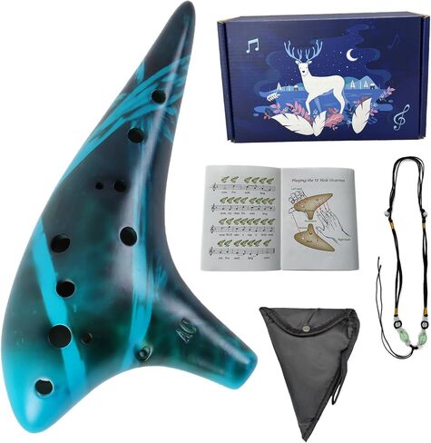 Mulucky Ocarina 12 فتحة Alto C، قش سموكي مصنوع من السيراميك مع كتاب أغاني للمبتدئين (أصفر) in Kuwait