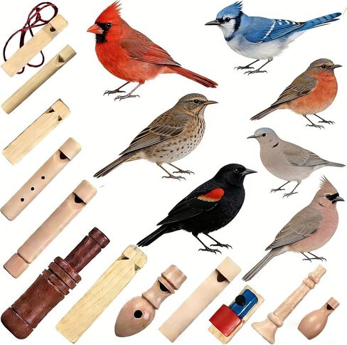 12-Piece Wooden Bird Whistle Set Handcrafted bird whistles- bird watching gifts- For nature enthusiasts, outdoor exploration- and education Includes portable storage pouch | Gifts for bird lovers in Kuwait
