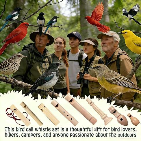12-Piece Wooden Bird Whistle Set Handcrafted bird whistles- bird watching gifts- For nature enthusiasts, outdoor exploration- and education Includes portable storage pouch | Gifts for bird lovers in Kuwait