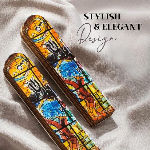 SURI Wooden Mezuzah Case for Door – 5 Inch Yellow Chagall-Inspired Mezuza Cover with Printed Scroll, Self-Stick Adhesive, Fits a 4 Inch Scroll, Gift Box Included in Kuwait