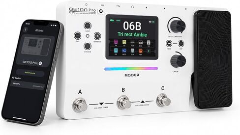 MOOER GE100Pro Li Guitar Multi-Effects Pedal with 3.5 inch screen, AI Tone Assistant, 240 Effect Types, Looper, Drum Machine, RGB Lighting, Mobile APP & PC Editing for Stage & Recording in Kuwait
