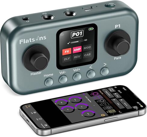 Flatsons P1 Portable Multi Effects Guitar Pedals, 80+ Effects & Amp Modeling, Rechargeable Multi Effects Processor for Electric Guitar, Wireless App Control, OTG Recording & IR Loading in Kuwait