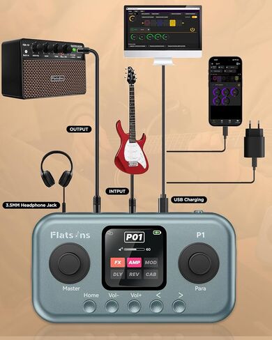 Flatsons P1 Portable Multi Effects Guitar Pedals, 80+ Effects & Amp Modeling, Rechargeable Multi Effects Processor for Electric Guitar, Wireless App Control, OTG Recording & IR Loading in Kuwait