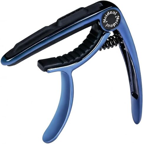 MC50 Guitar Capo with Pick Holder, Zinc Alloy for Acoustic Ukulele, Blue | 2-in-1 capo with pick holder; zinc alloy electroplated; silicone pad; steel spring; fits acoustic electric ukulele in Kuwait