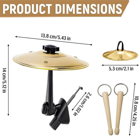 Car Drum Cymbal Air Vent, Belly Dance Finger Cymbal, Mini Crash Cymbal with Mini Drum Stick, Clip-On Design for Easy Installation and Rugged for Most Vehicles(Gold) in Kuwait