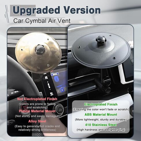 YEZriler Car Cymbal Air Vent, Mini Cymbal for Car, Car Symbol Drum Air Vent for Music Lovers, Mini Car Drum Rhythm Toy for All Vehicles - Black in Kuwait