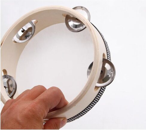 Wooden Frame Tambourine with Synthetic Sheepskin Drumhead, 4/6 Inch Handheld Percussion Instrument, Crisp Metal Jingles for Stage Performance, Church Worship And Festive Musical Events (4 Inch) in Kuwait