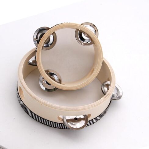Wooden Frame Tambourine with Synthetic Sheepskin Drumhead, 4/6 Inch Handheld Percussion Instrument, Crisp Metal Jingles for Stage Performance, Church Worship And Festive Musical Events (4 Inch) in Kuwait
