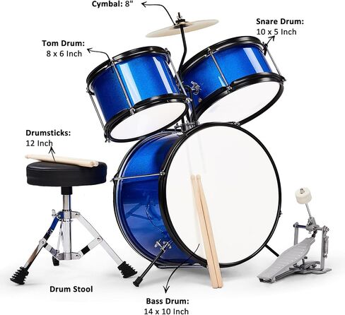 3-Piece Beginner Drum Set for Kids and Juniors, Cymbal, Drum Sticks, Bass Drum Pedal, 2 Toms in Saudi Arabia