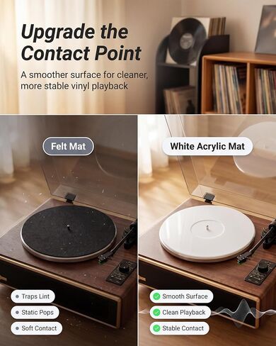 Acrylic Turntable Mat, Premium White Vinyl Slipmat Designed for All 12 in LPs, 295 mm Anti Static HiFi Platter Mat with Precision Fit and Smooth Handling, Record Player Accessories in Saudi Arabia