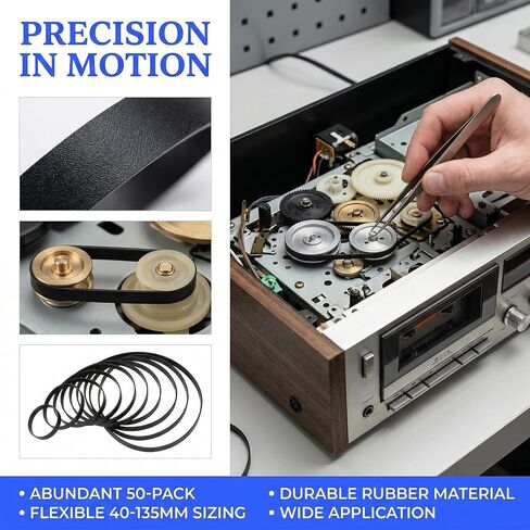50Pcs Cassette Player Belts Rubber Flat Drive Belt Replacement Kit 40-135mm 4mm Width for Record Player Turntable VCR DVD Machines Electronic Devices Repair in Saudi Arabia
