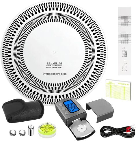 Turntable Cartridge Alignment Kit 4PCS - Digital Stylus Force Scale, VTA Azimuth Ruler, Alignment Protractor and Circular Bubble Level, Vinyl Turntable Accessories for Record Stylus Alignment in Kuwait