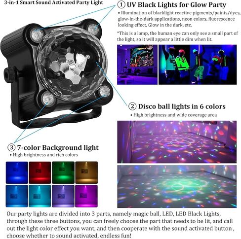 Laucnpty Disco Ball Party Lights Sound Activated Strobe DJ Stage Lighting for Indoor Room Outdoor Dance Floor Parties Birthday Rave Home Karaoke Halloween Christmas Wedding Show Bar Club Decorations in Kuwait