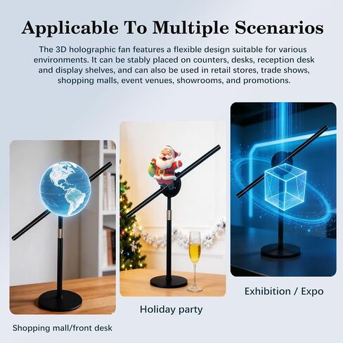 19.7" 3D Hologram Fan With Desktop Stand, Holographic Fan Display Supports Wifi /APP/PC/Bluetooth, remote, HD LED 3D Projector Fan(50CM) For Business Advertising, Retail Store, Exhibition Booth, Shop in Kuwait