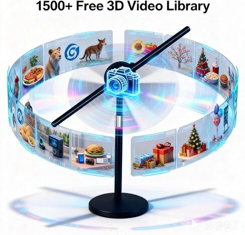 19.7" 3D Hologram Fan With Desktop Stand, Holographic Fan Display Supports Wifi /APP/PC/Bluetooth, remote, HD LED 3D Projector Fan(50CM) For Business Advertising, Retail Store, Exhibition Booth, Shop in Kuwait