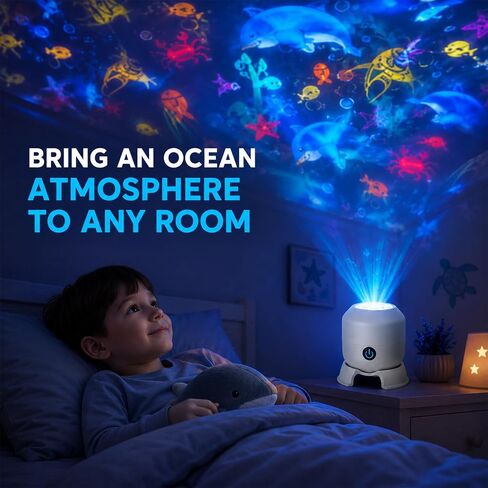 Projector Night Light for Kids Room with Dynamic Sleep Aid Themes of Ocean,Multiple Brightness Levels Dimming & 360° Adjustable Angle, USB Charging, Ideal Gift for Boys Girls Ages 4-10,Birthday Gifts in Kuwait