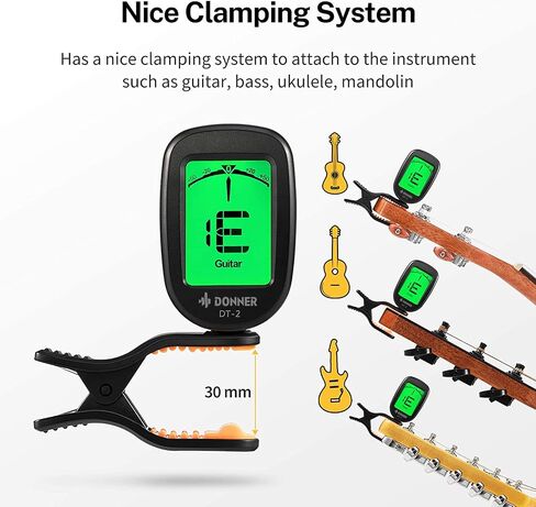 Donner Guitar Tuner Clip on-Accurate Chromatic,Acoustic Guitar Bass Violin Ukulele Tuner DT-2 in Kuwait