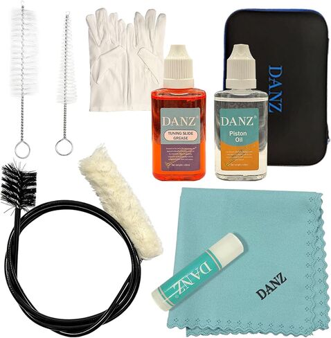 DANZ Trumpet Cleaning Kit-cleaning cloth，valve oil，cork grease,valve brush and mouthpiece brush,flexible brush,trumpet slide grease, portable storage box,trumpet care kit in Kuwait