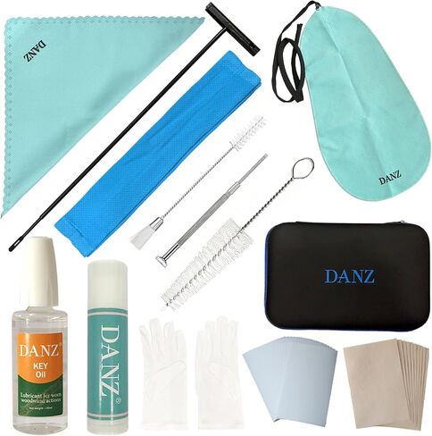 Flute Cleaning Care Kit, All-in-One Flute Maintenance Set with Bore Swab/Cloth, Absorbent Paper, Powder Paper, Brushes, Key Oil, Cork Grease, Screwdriver, Gloves & Storage Bag in Kuwait