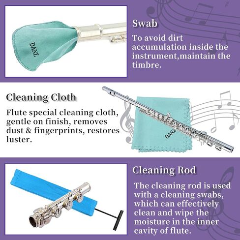 Flute Cleaning Care Kit, All-in-One Flute Maintenance Set with Bore Swab/Cloth, Absorbent Paper, Powder Paper, Brushes, Key Oil, Cork Grease, Screwdriver, Gloves & Storage Bag in Kuwait