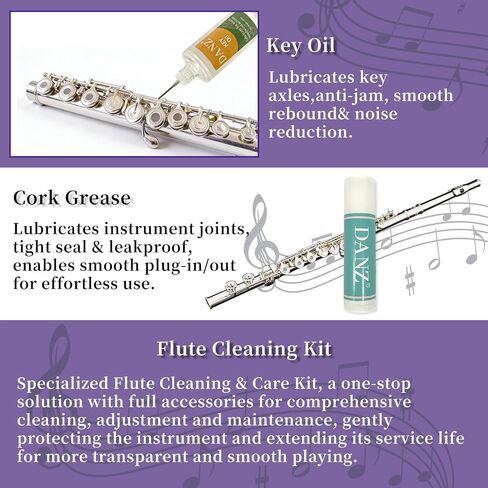 Flute Cleaning Care Kit, All-in-One Flute Maintenance Set with Bore Swab/Cloth, Absorbent Paper, Powder Paper, Brushes, Key Oil, Cork Grease, Screwdriver, Gloves & Storage Bag in Kuwait