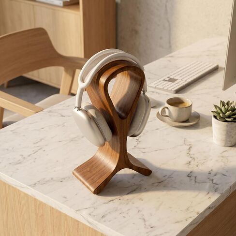 Wooden Headphone Stand for Desk – Premium Walnut Wood Headset Holder Compatible with AirPods Max, Gaming Headphones & Studio Headsets – Modern Desk Organizer & Headphone Display Stand in Kuwait