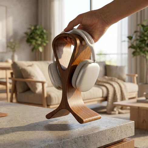 Wooden Headphone Stand for Desk – Premium Walnut Wood Headset Holder Compatible with AirPods Max, Gaming Headphones & Studio Headsets – Modern Desk Organizer & Headphone Display Stand in Kuwait