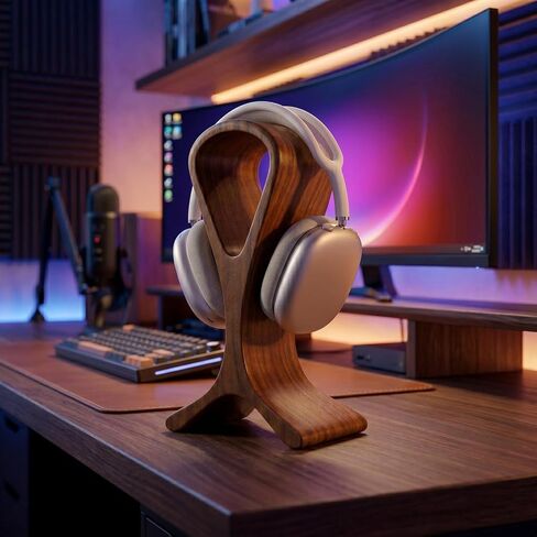 Wooden Headphone Stand for Desk – Premium Walnut Wood Headset Holder Compatible with AirPods Max, Gaming Headphones & Studio Headsets – Modern Desk Organizer & Headphone Display Stand in Kuwait