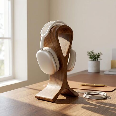 Wooden Headphone Stand for Desk – Premium Walnut Wood Headset Holder Compatible with AirPods Max, Gaming Headphones & Studio Headsets – Modern Desk Organizer & Headphone Display Stand in Kuwait