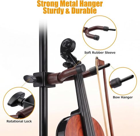 2 Pack Violin Hanger with Bow Holder, 360° Rotate Viola Hanger Hook, Portable Heavy Duty Metal Violin Holder for Mic Stand or Sheet Music Stand, Stage Shows, Home Studio Practices in Kuwait
