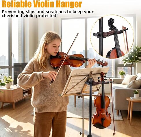 2 Pack Violin Hanger with Bow Holder, 360° Rotate Viola Hanger Hook, Portable Heavy Duty Metal Violin Holder for Mic Stand or Sheet Music Stand, Stage Shows, Home Studio Practices in Kuwait