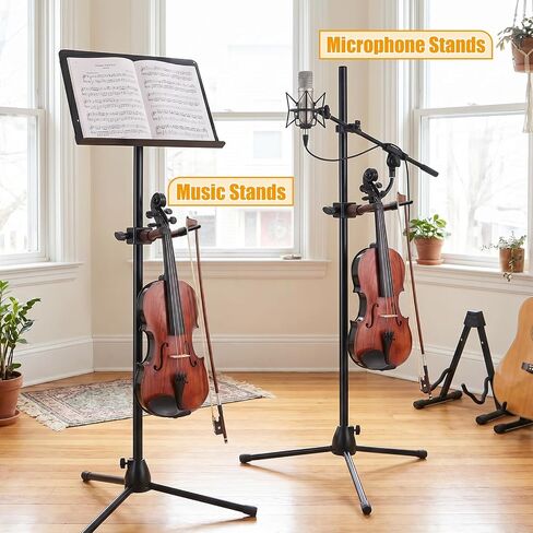 2 Pack Violin Hanger with Bow Holder, 360° Rotate Viola Hanger Hook, Portable Heavy Duty Metal Violin Holder for Mic Stand or Sheet Music Stand, Stage Shows, Home Studio Practices in Kuwait