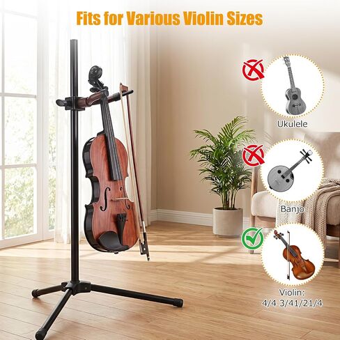 2 Pack Violin Hanger with Bow Holder, 360° Rotate Viola Hanger Hook, Portable Heavy Duty Metal Violin Holder for Mic Stand or Sheet Music Stand, Stage Shows, Home Studio Practices in Kuwait
