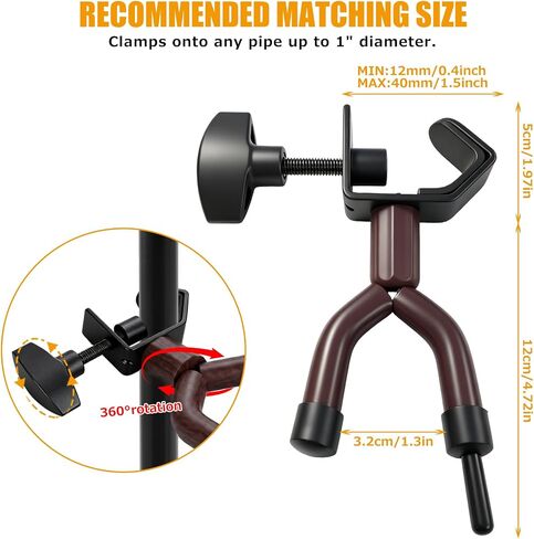 2 Pack Violin Hanger with Bow Holder, 360° Rotate Viola Hanger Hook, Portable Heavy Duty Metal Violin Holder for Mic Stand or Sheet Music Stand, Stage Shows, Home Studio Practices in Kuwait